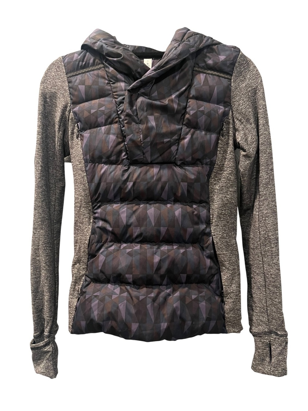 Lululemon Goose Down Hooded Geometric Purple Pullover Jacket Size 4 Casual Gray